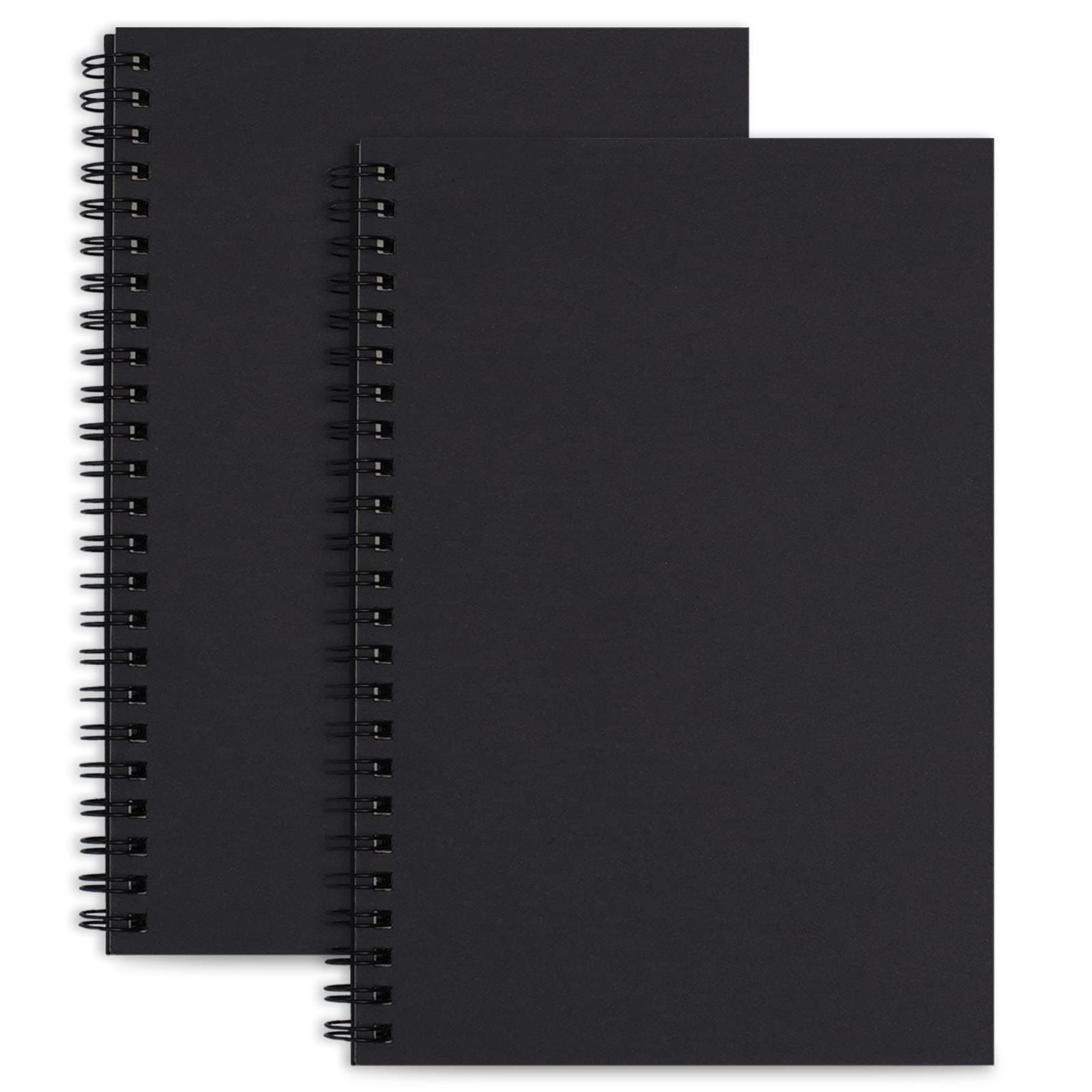 LABUK 2pcs A5 Size Black Spiral Notebooks, Wireless Blank Sketchbook Notepad Diary, with Kraft Paper Cover, 100gsm, 50 Sheets (100 Pages) per Pad, 8.3 x 5.8 Inches