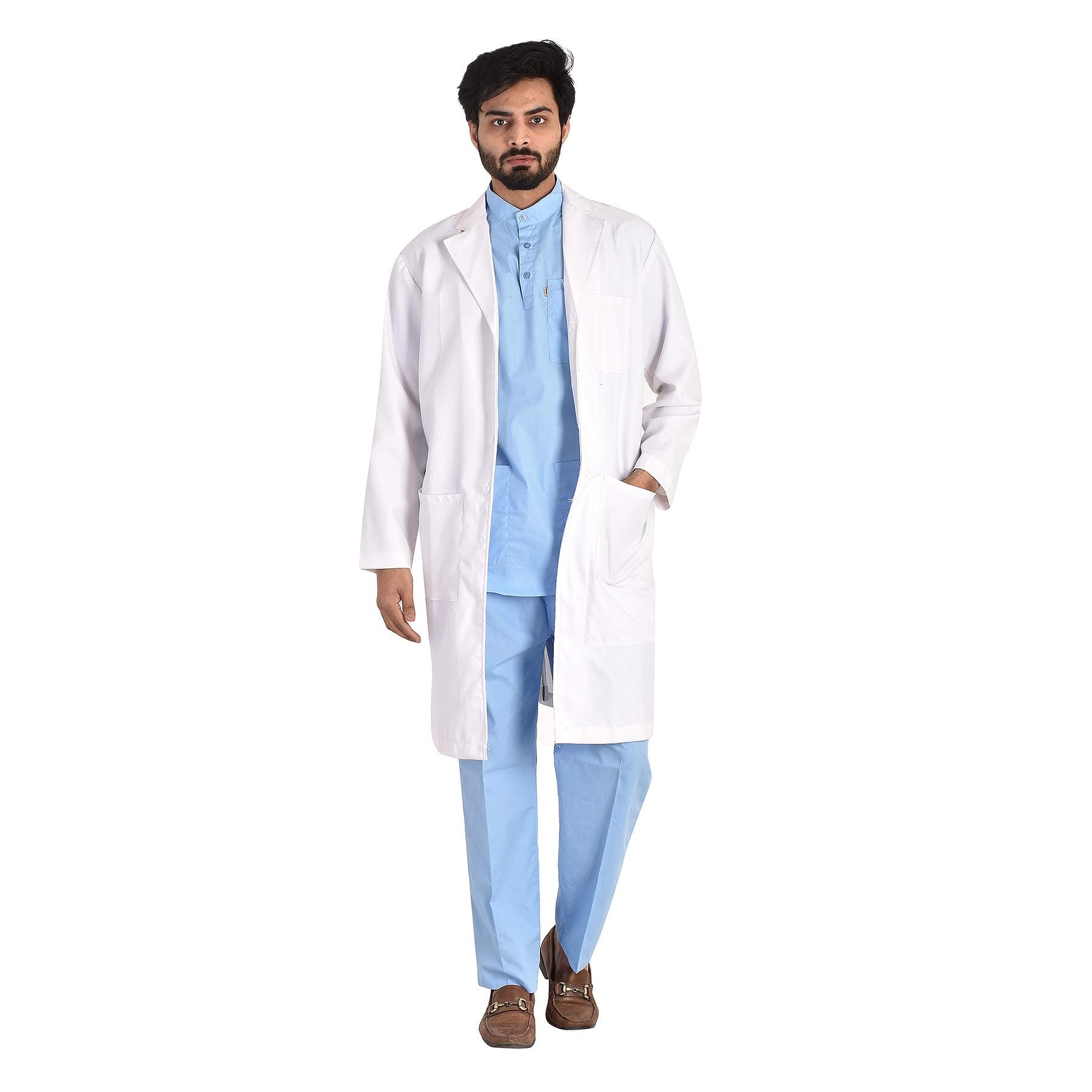 Men's Knee Length Full Sleeves Poly Cotton Lab Coat Apron for Doctors Medical Professionals, Medium (40)