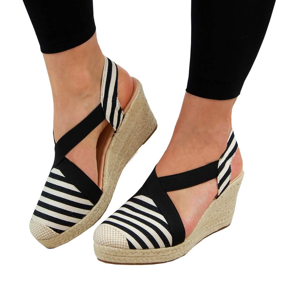Cap Toe Platform Wedges Sandals for Women Classic Soft Espadrilles Shoes