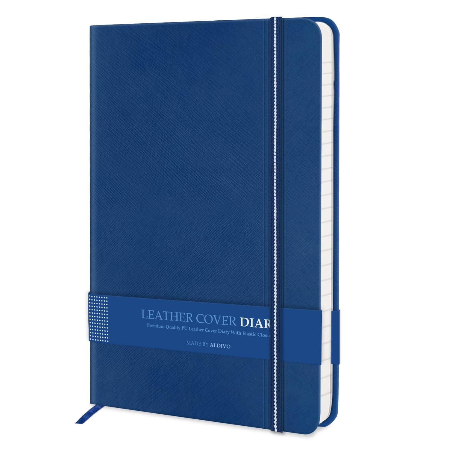 Signature Series Blue Premium Texture Leather Hard Bound Journal Notebook Diary with Elastic Closure | 192 Ruled Pages | Size A5 | Personal Journal Diary for Office, Men and Women