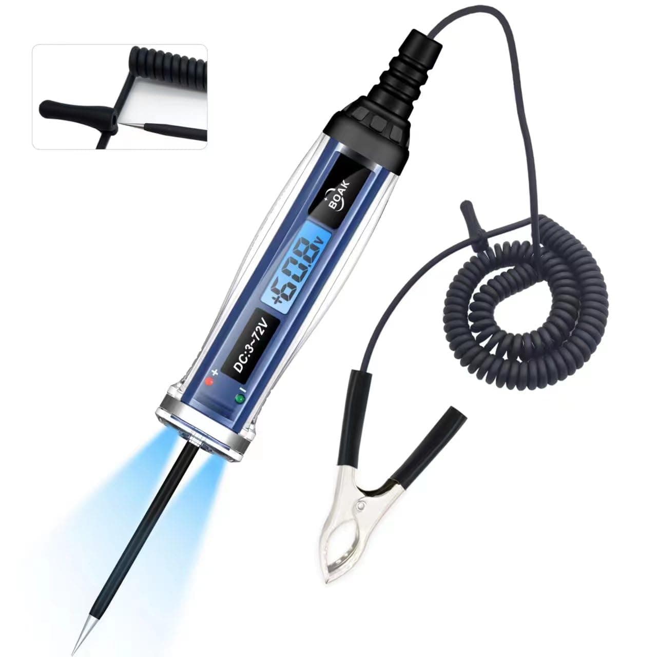 BOAK Heavy Duty DC Circuit r,3-60V Test Light,Electrical Voltage r,Digital LED Display Fuse r with 102 Inch Extended Spring Wire for Vehicles, Vans, Motorcycles (Digital Led Display)