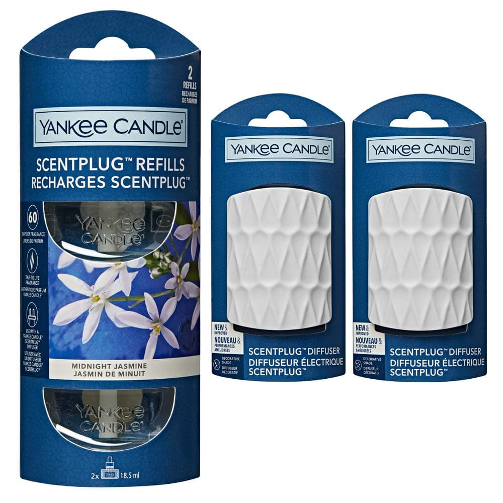 YANKEE CANDLE Scent Plug in Air Freshener Starter Set - 2 x White Plugs and 2 x Refills (1 Twinpack) (Midnight Jasmine)