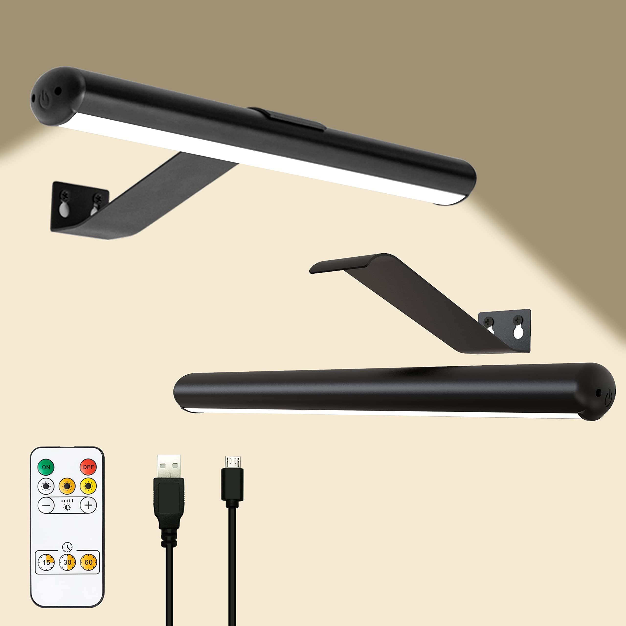 Picture Lights for Wall Art Rechargeable 5000mAh,Remote,Painting Light for Gallery, 3 Lighing Color Dimmable ,Full Metal Magnetic ,Wall Light for Artwork Frame Poster Canvas Dartboard Mirror Set of 2