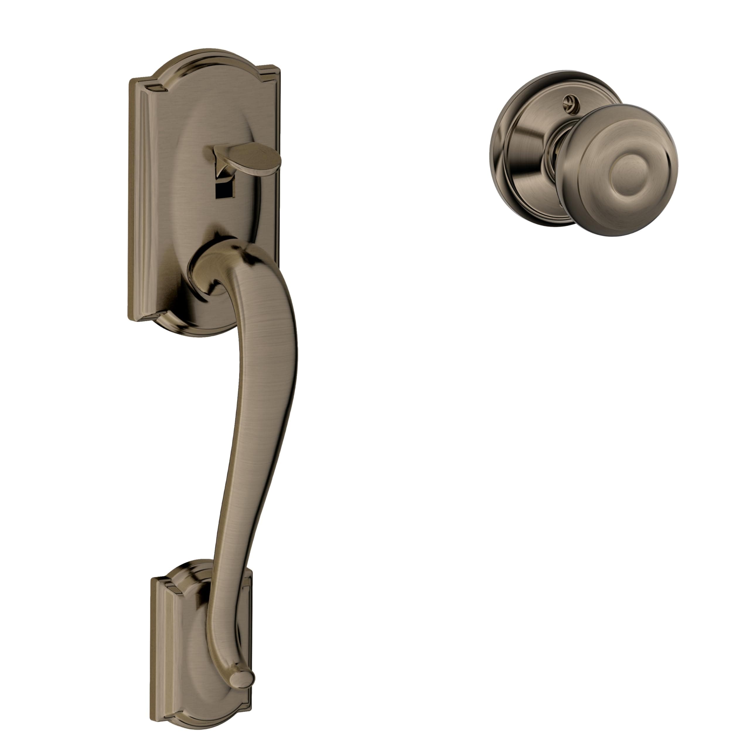 FE285 CAM 620 GEO Camelot Trim Lower Half Front Entry Handleset with Georgian Knob, Antique Pewter
