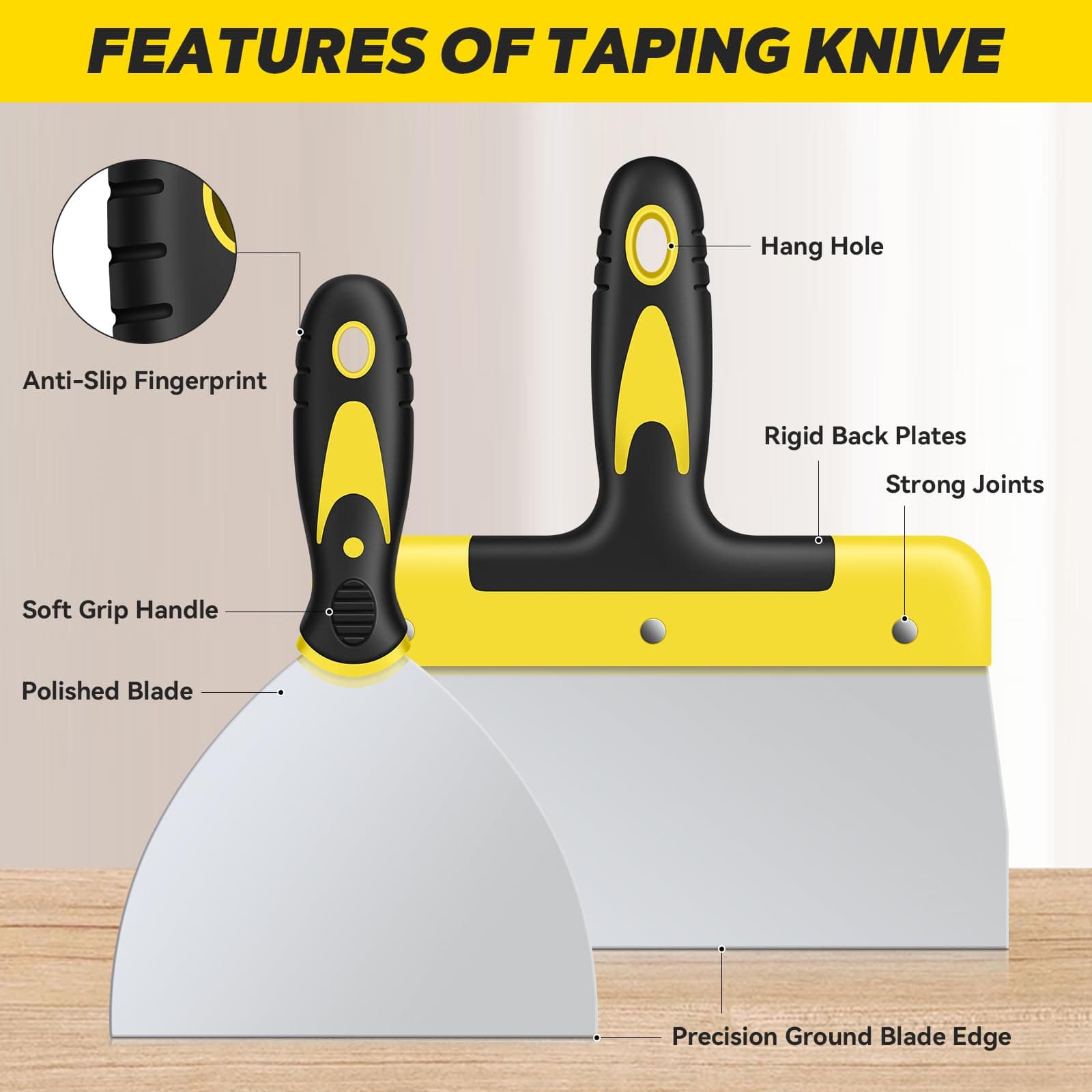 suokoun Wallpaper Scraper Set, 2'', 4'', 6'', 8'' Stainless Steel Paint Scraper Set with Soft Handle, Plastering Tools for Drywall(4 Pack)