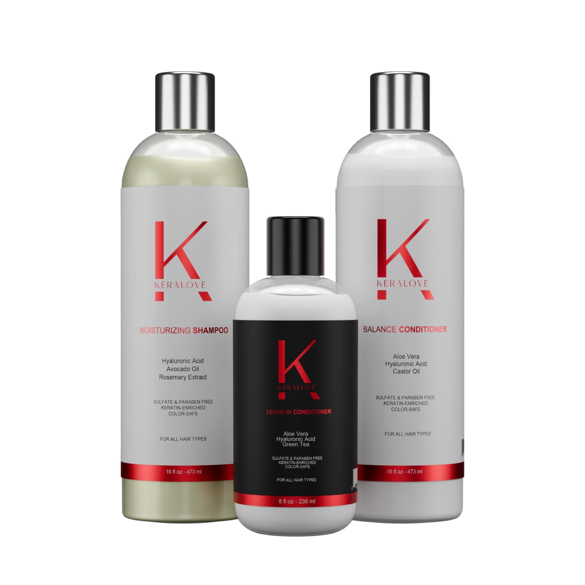 Keralove Shampoo, Conditioner & Leave-in Set | Keratin Care & Enriched | Safe for Color Treated Hair | Repair & Smooth for All Hair Types | Sulfate & Paraben Free
