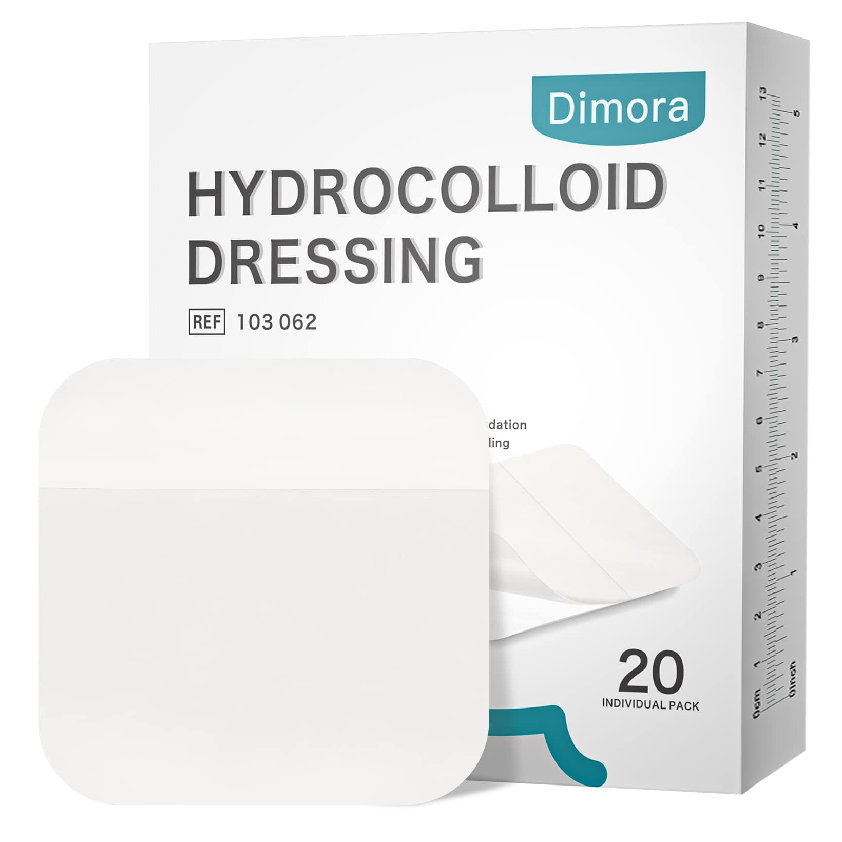Dimora Hydrocolloid Wound Dressing, 20 Packs, 4" X 4" Ultra Thin Large Bandages with Self Adhesive