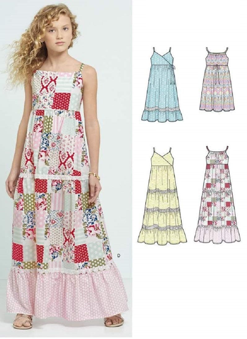 New Look Sewing Pattern 6466A Girls' Dresses with Trim, Bodice and Lace Variations, Paper, White, 22 x 15 x 1 cm