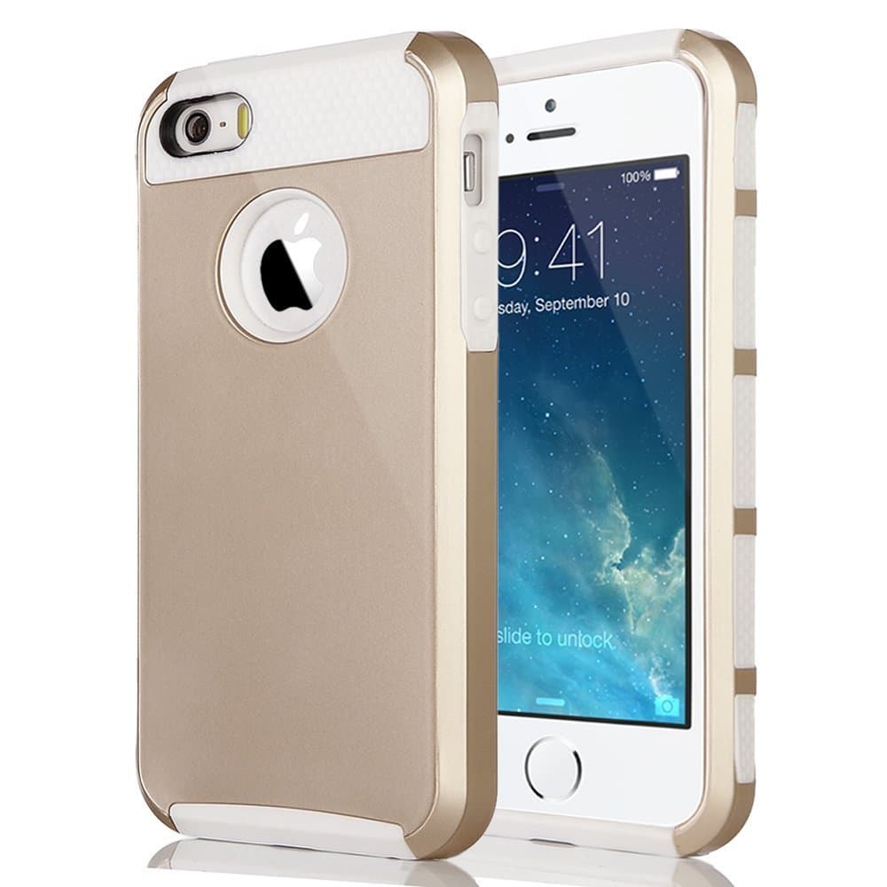 Waloo 2 Piece Gold Case for iPhone 6 - Silicone and Hard Case Combo (Gold/White)