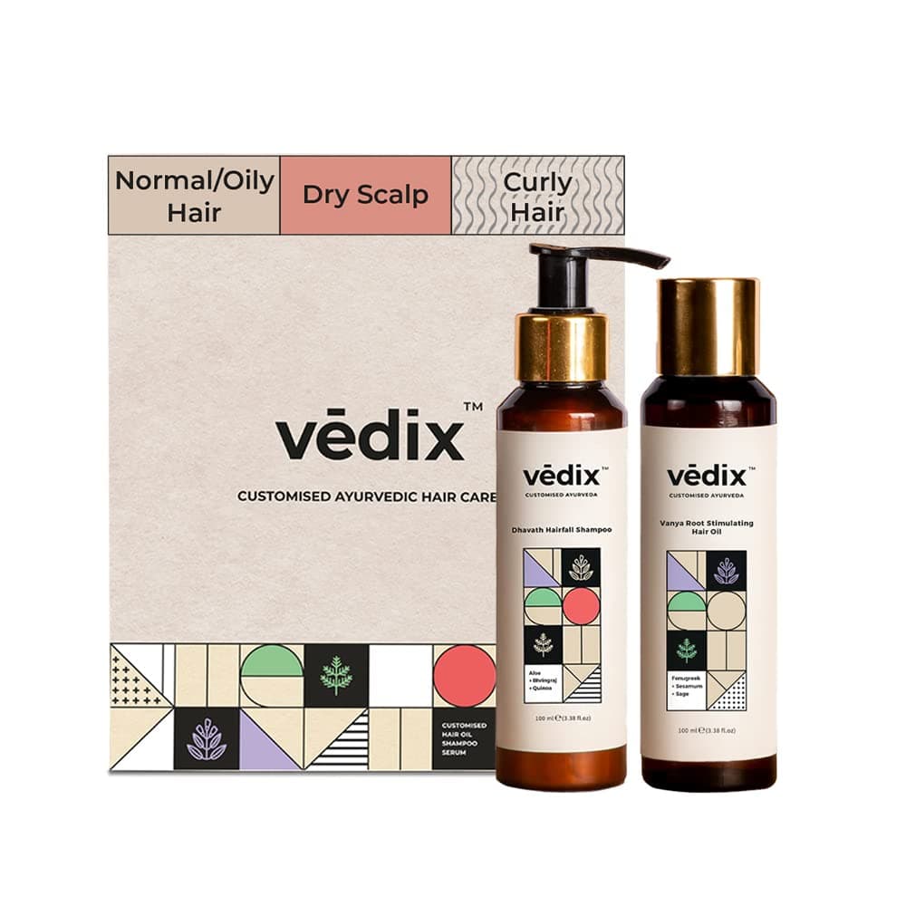 Vedix Ayurvedic Hair Care Combo Pack, Customized Anti Hair Fall Shampoo and Hair Oil for Normal/Oily with Dry Scalp & Curly - 200 ml