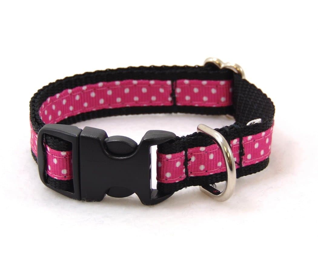 Sunset Polka Dot Pink/Black Dog Collar (Sm-5/8 x8-14")
