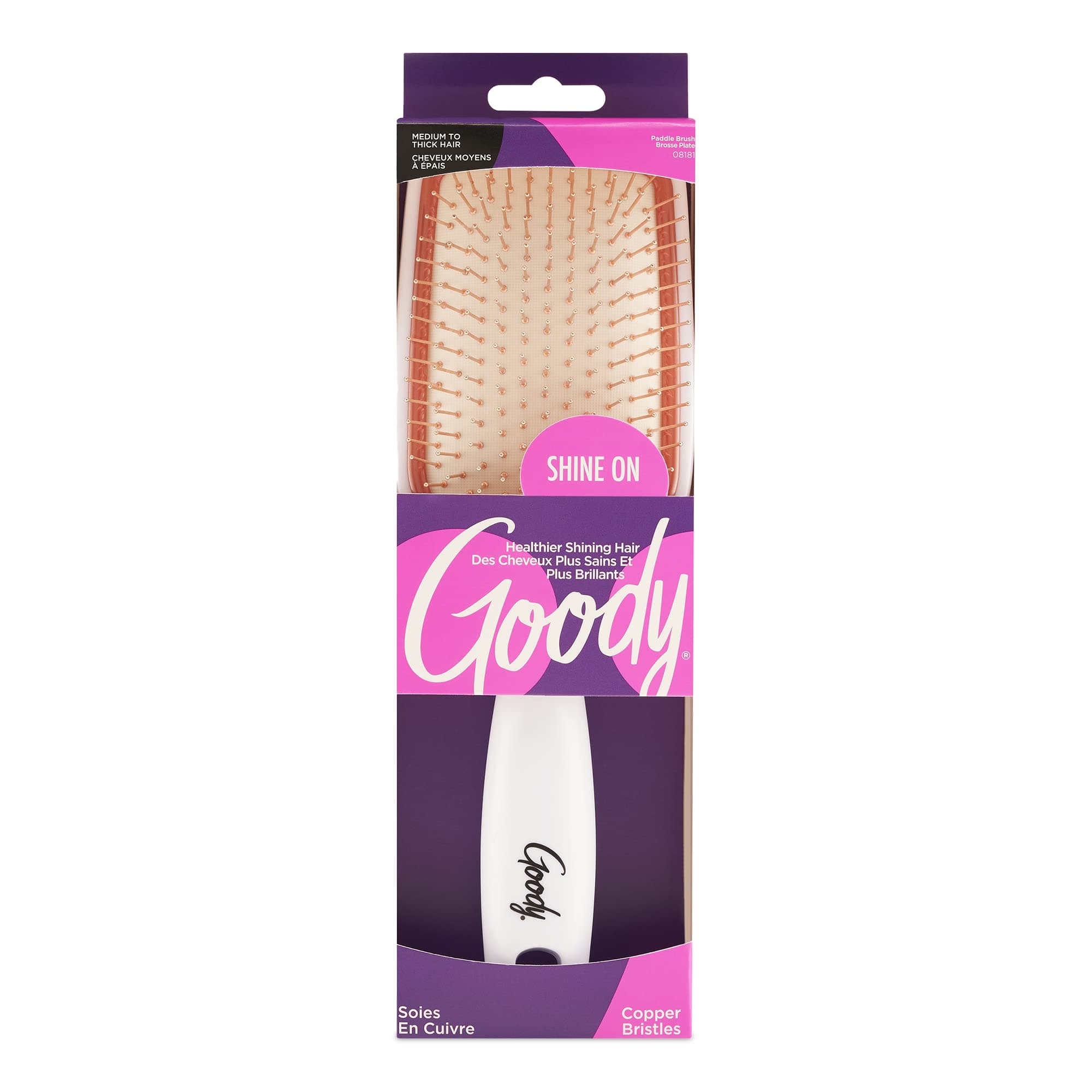 Goody Clean Radiance Paddle Brush with Copper Bristles - Medium to Thick Hair Detangler Comb Massages Scalp, Reduces Buildup & Restores Natural Moisture - Pain-Free Hair Brush Removes Knots & Tangles