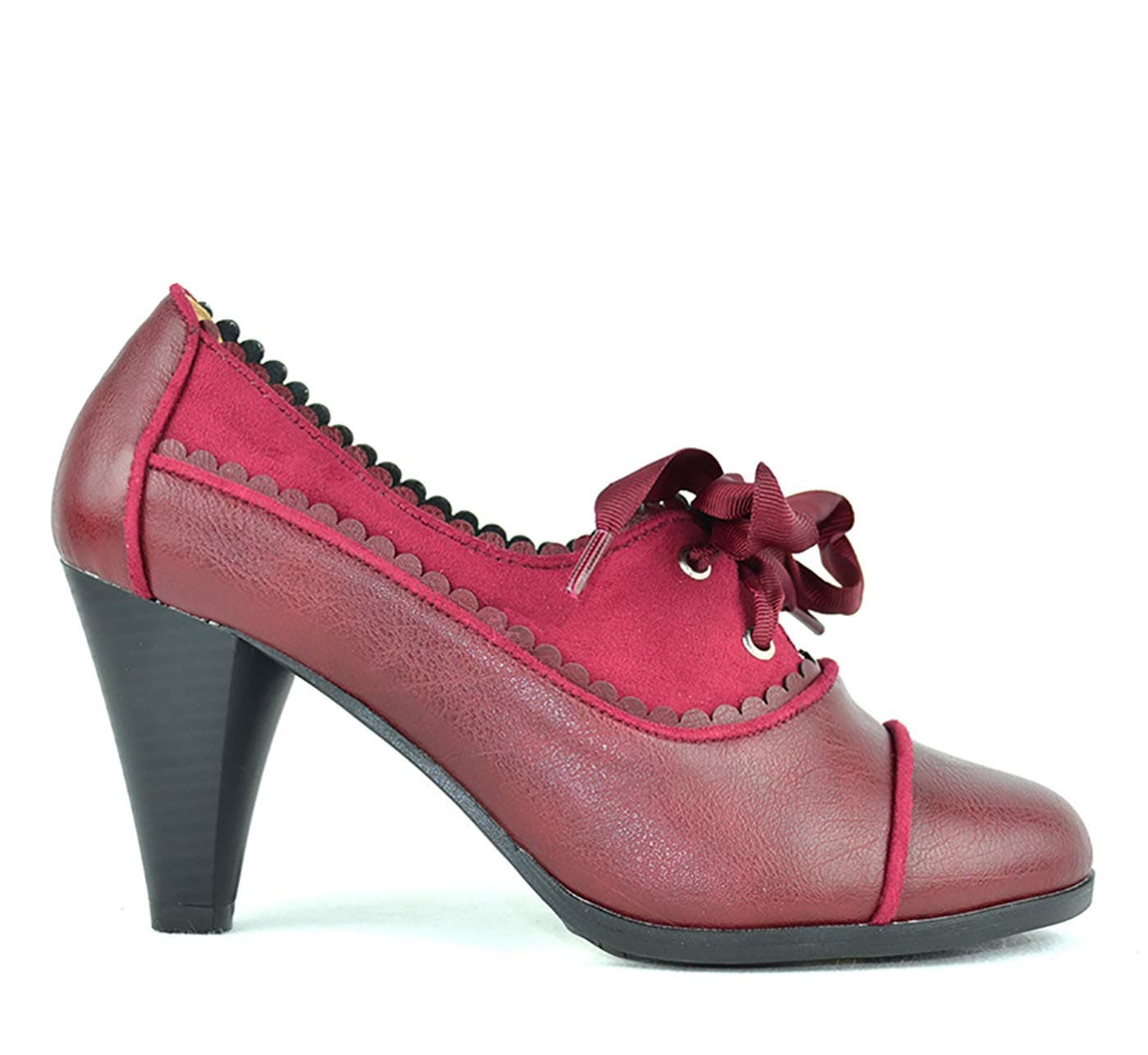 Chase & Chloe Lace-Up Vintage Cut-Out Women's Heeled Oxford