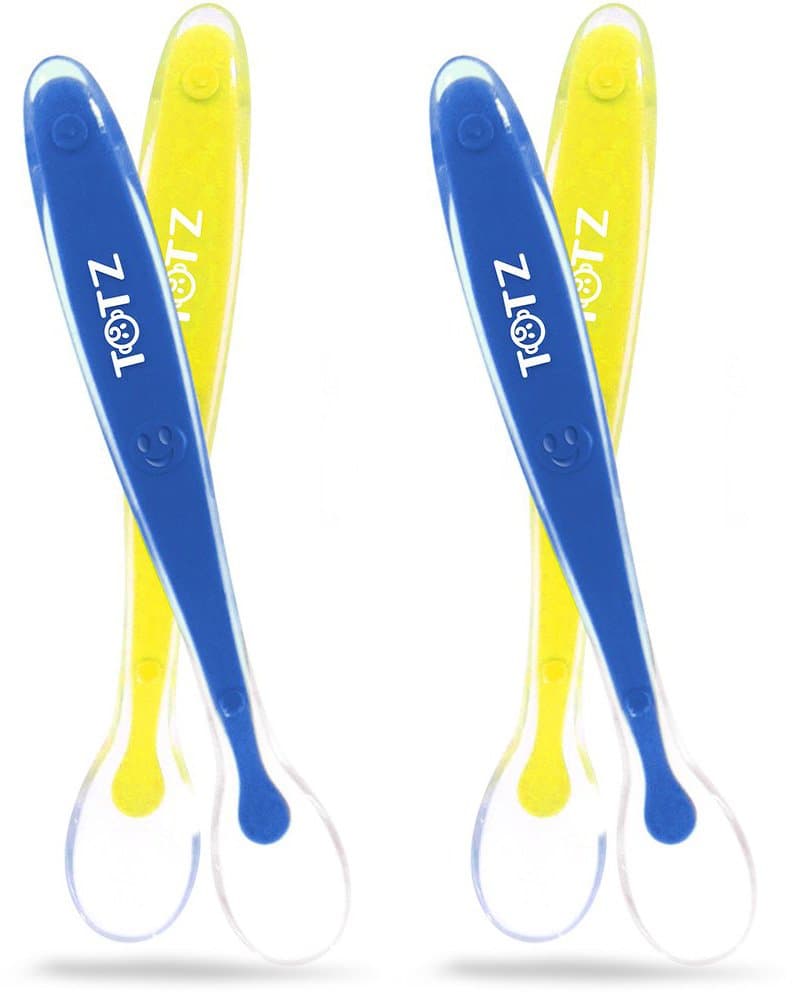 Baby Spoons from Totz Toyz - 4 Premium Quality Dual Construction Soft Tip Weaning Spoons - Easy Hold For Parent and Child