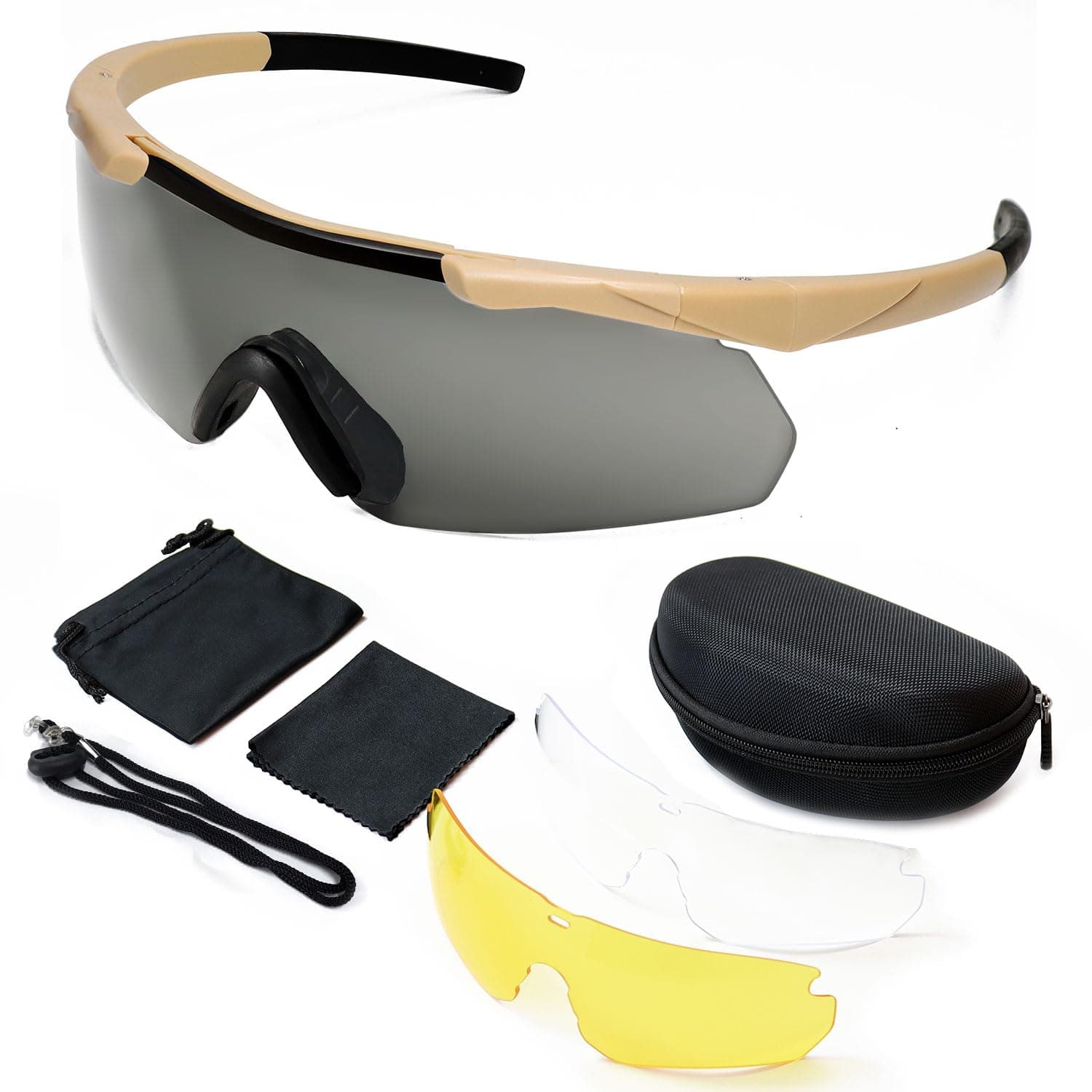 Shooting Glasses Men with Case, Impact resistance Tactical Glasses with 3 Lens, Anti Fog Safety Glasses for Men Women