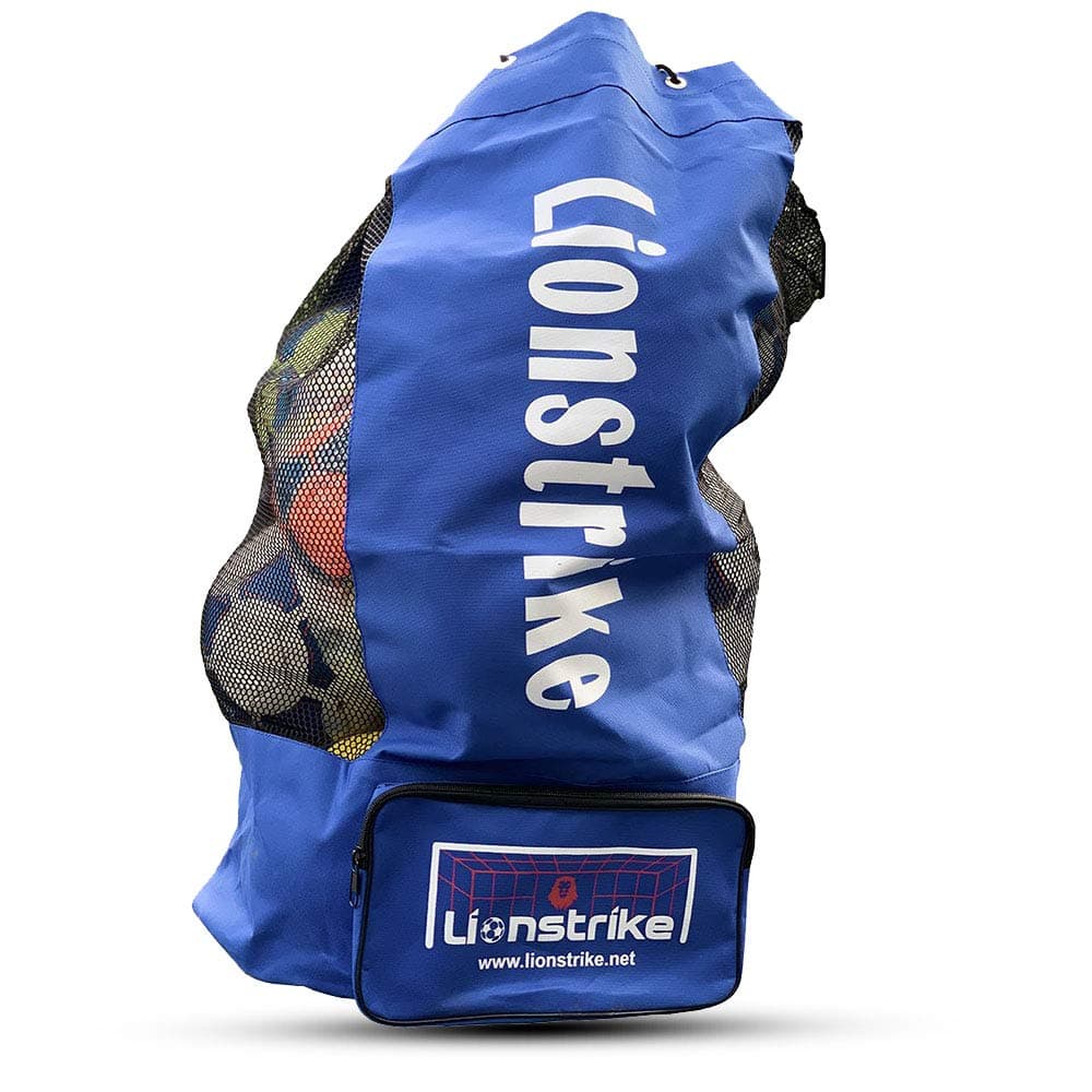 Lionstrike Football Sack – Large Storage Bag for Football, Rugby, Basketball & Hockey - Robust Nylon and mesh Bag with Strong Seams, incl. Shoulder Strap & Handy Side Pocket - Holds 15 Footballs