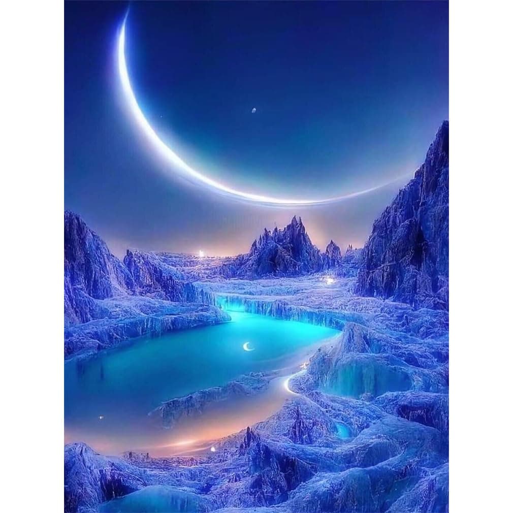 BEAYIOU 5D Diamond Painting Kits for Adults Beginners, Moonlight Mountains Diamond Art Kits, DIY Full Round Drill Night Moon Landscape Paint with Diamonds Gem Art, Home Wall Decor 12 x 16 Inch
