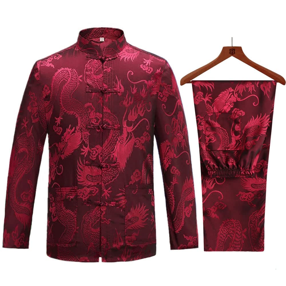 Tang Suit Men Hanfu Chinese Traditional Clothes Kung Fu Shirt Uniform Long Sleeved Coat Tops and Pants