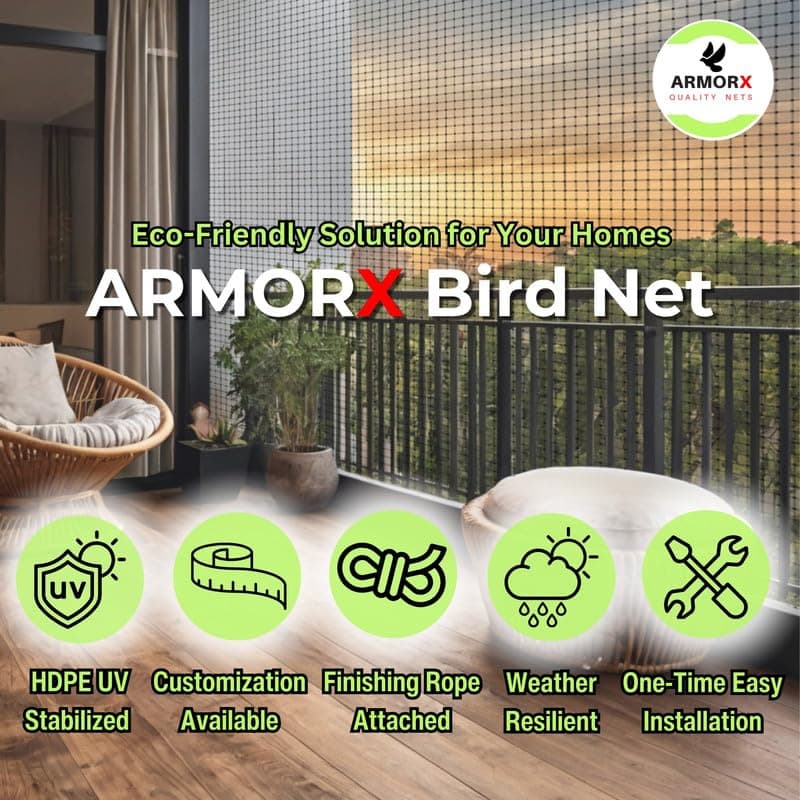 ARMORX White Anti-Bird Net UV-Stabilized HDPE Multi-Filament Net with Installation Kit & Tying Ropes Attached - White - 6ftx8ft