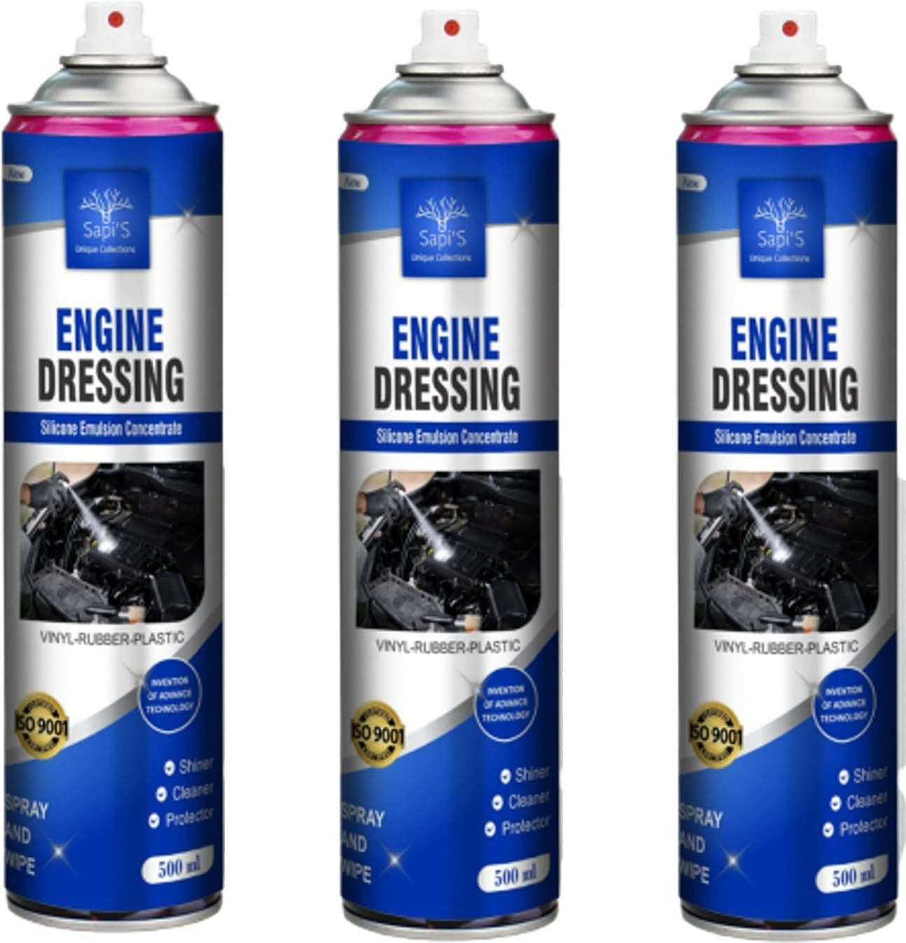 SAPI'S Engine Shine Spray (3 x 500ml) - Car & Bike Engine Bay Cleaner, Protector & Shiner - Deep Clean, Protect & Shine