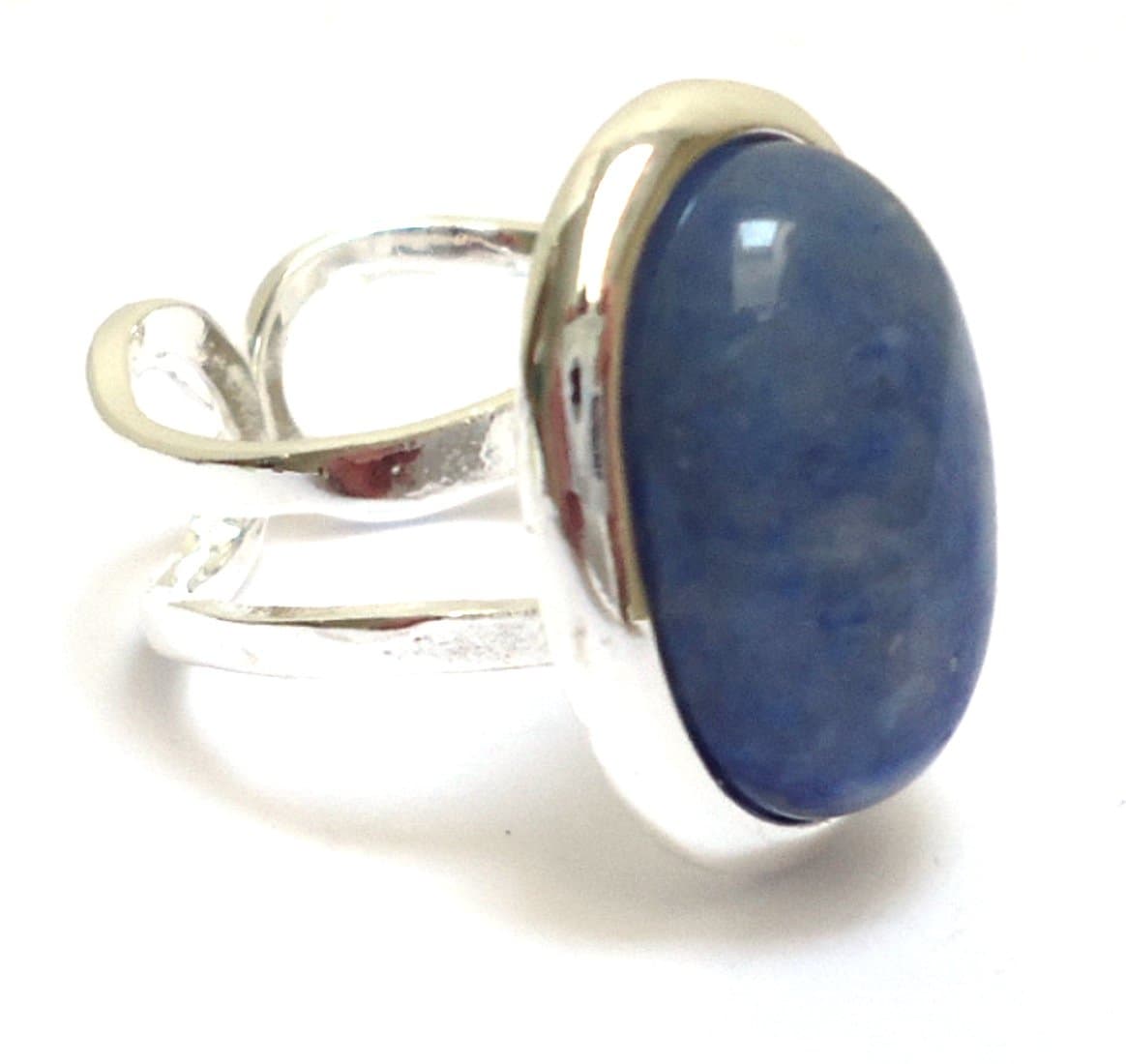 Lady Stardust Silver Plated Adjustable Ring with Blue Jade Gemstone Setting