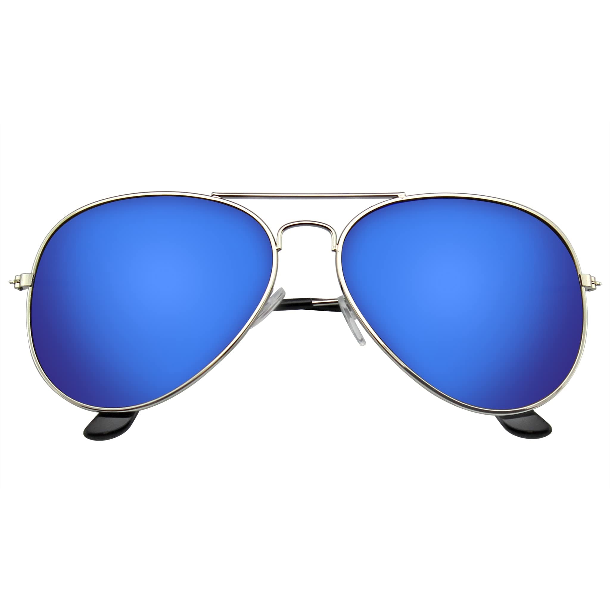 Emblem Eyewear - Premium Classic Metal Frame Reflective Revo Mirror Lens Aviator Sunglasses (Blue Ice)