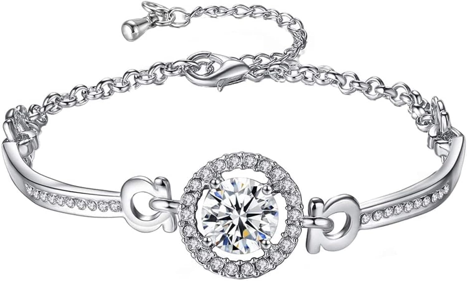 COOLBABY Bracelet Love Coronation Romantic Bangle with 5A Round Brilliant Cubic Zirconia, Jewelry for Women