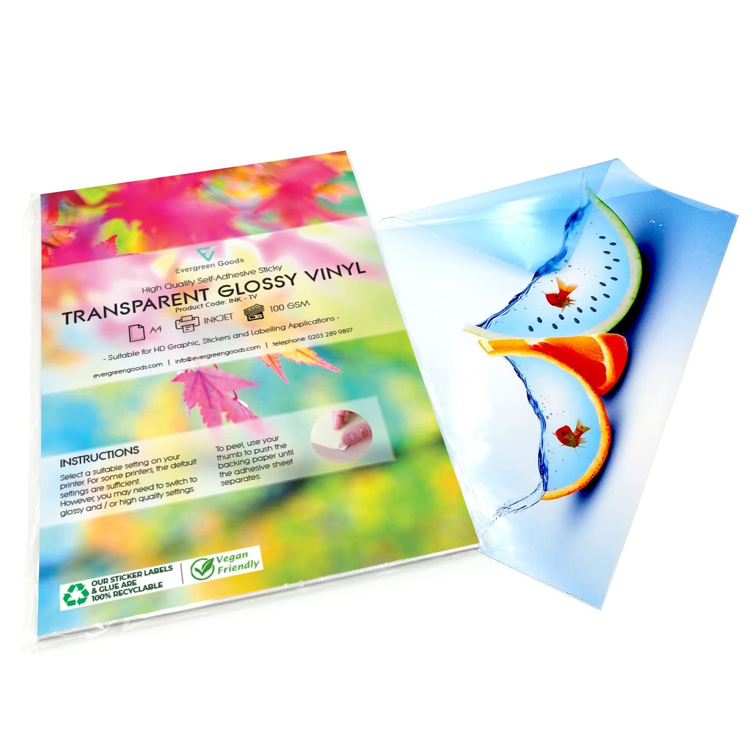 Evergreen Goods™ A4 Transparent Glossy Sticker Vinyl | 20 A4 Sheets | Inkjet Printable Self-Adhesive Clear Non-Waterproof | Make Your Own Products Labels | Suitable for Cricut & Silhouette Cutters