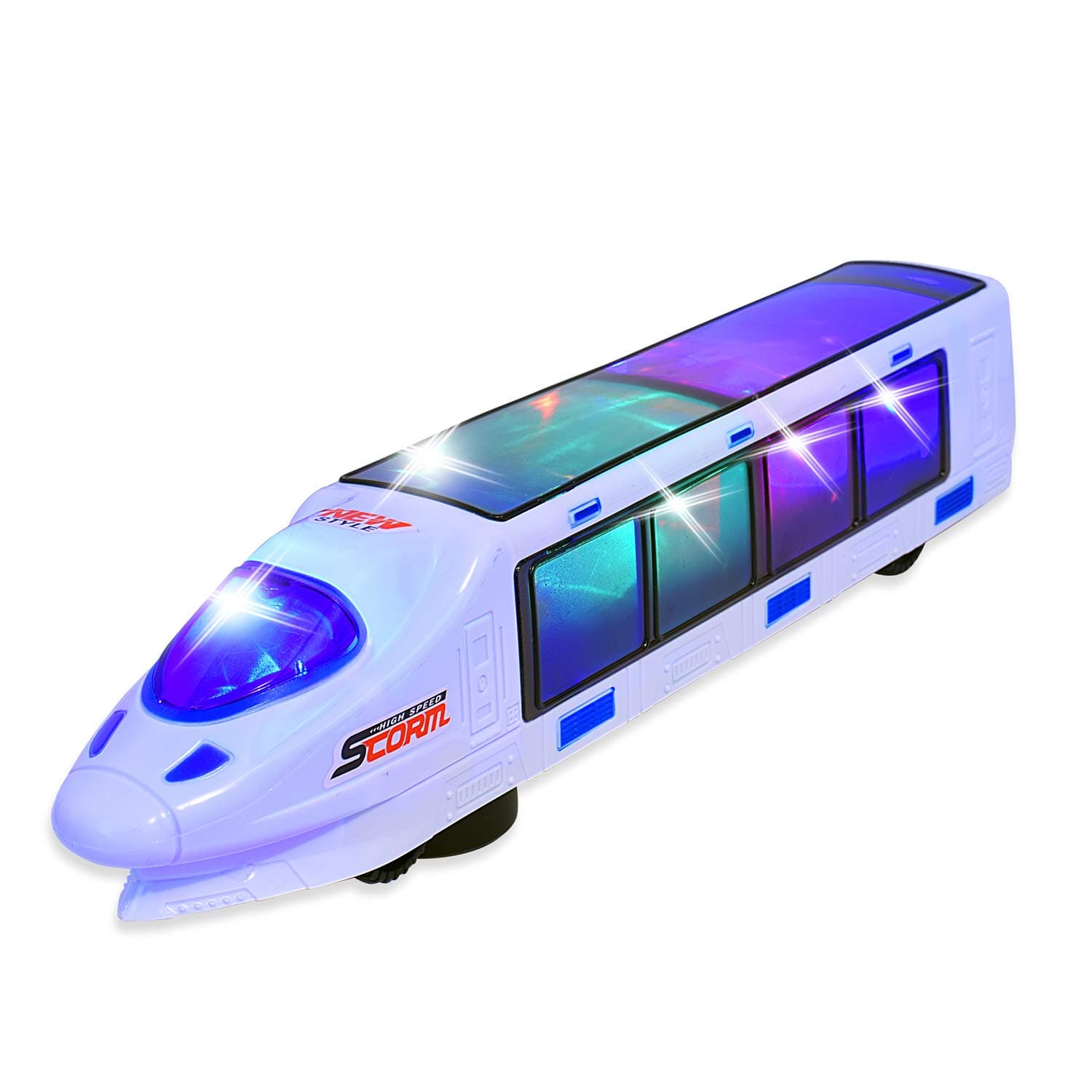 WolVolk Beautiful 3D Lightning Electric Bullet Train - Boys 4-7, Changes Directions on Contact