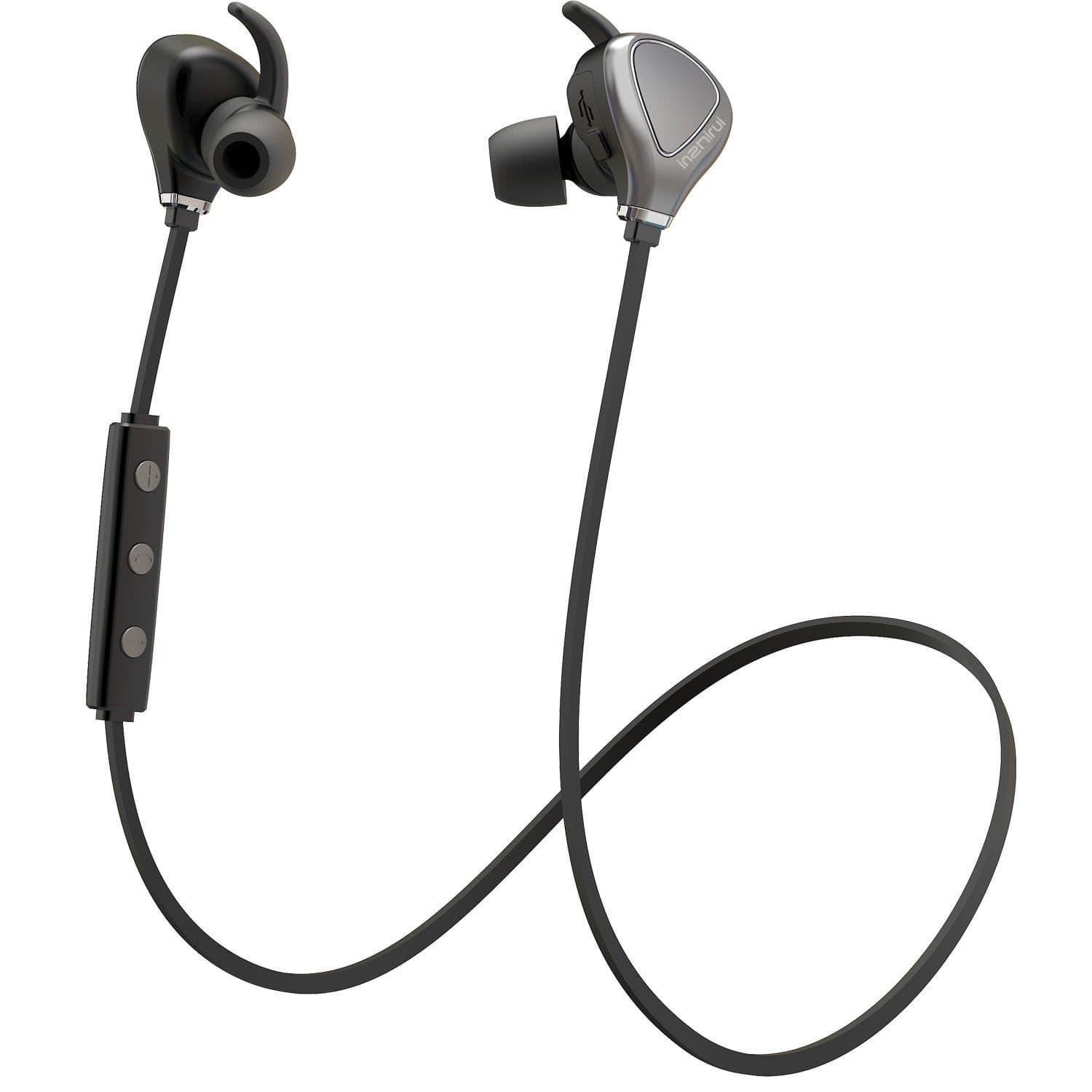 Bluetooth Headphones InzhiRui Wireless Headphones Sweatproof Headset Earphones in Ear with Mic Hands-Free Wireless Earbuds for Running Jogging Cycling Sports Gym iPhone 7 6 5 iPod iPad Samsung Galaxy Android (Black Grey)