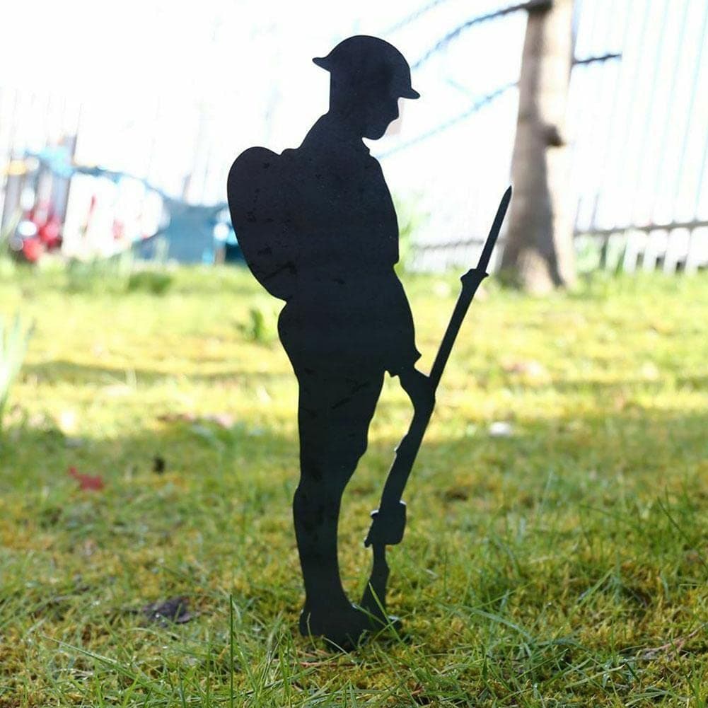 Lest We Forget Soldier Silhouette Military Statue,Soldier Silhouette,Iron Soldier Ornament,Metal Art Figurine Veteran Tribute Garden Memorial Ornament,Remembrance Day Sculpture Army Soldier Decor
