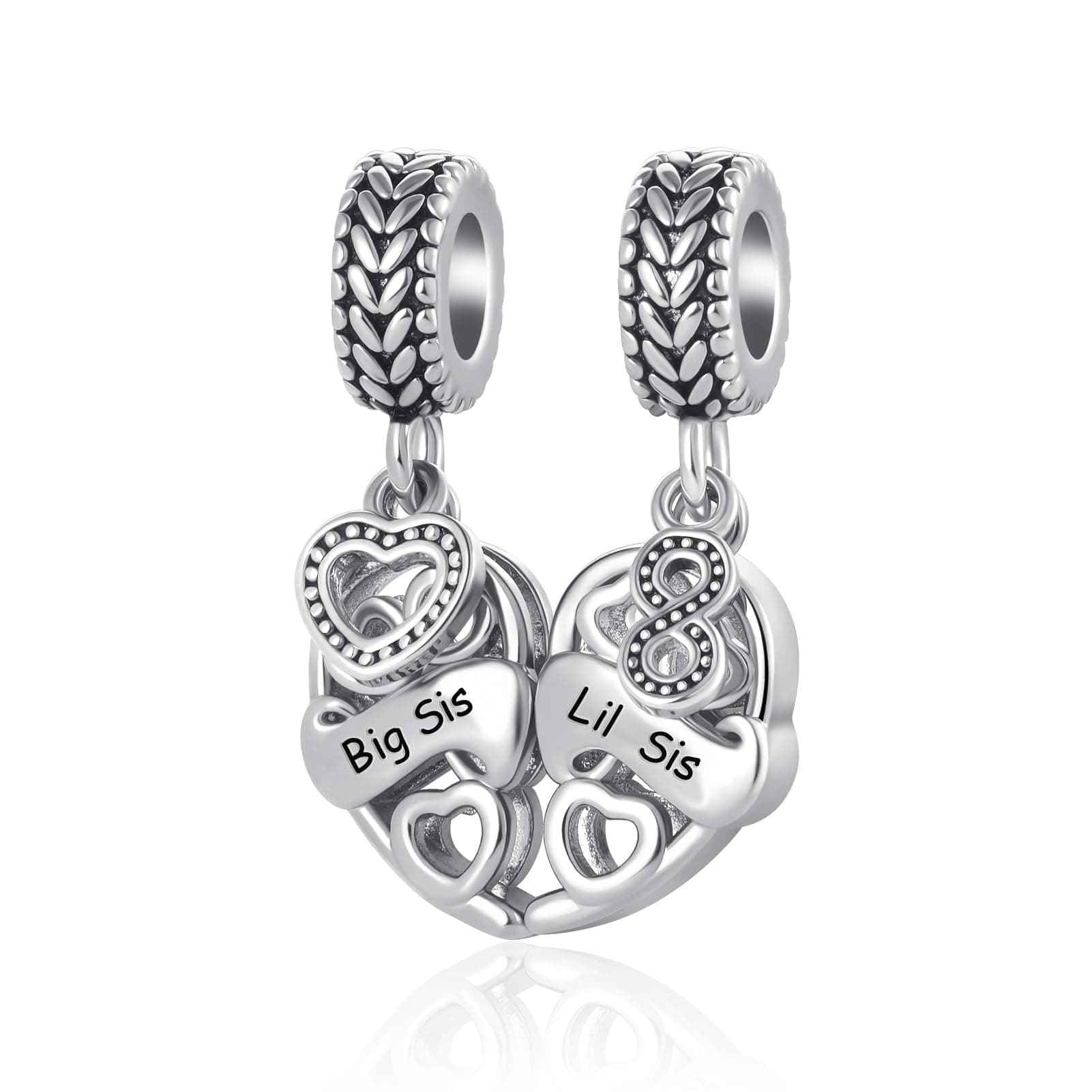 Mother Daughter Son Dangle Charm 2pcs Heart Love Puzzle Set Bead for Pandora Bracelet