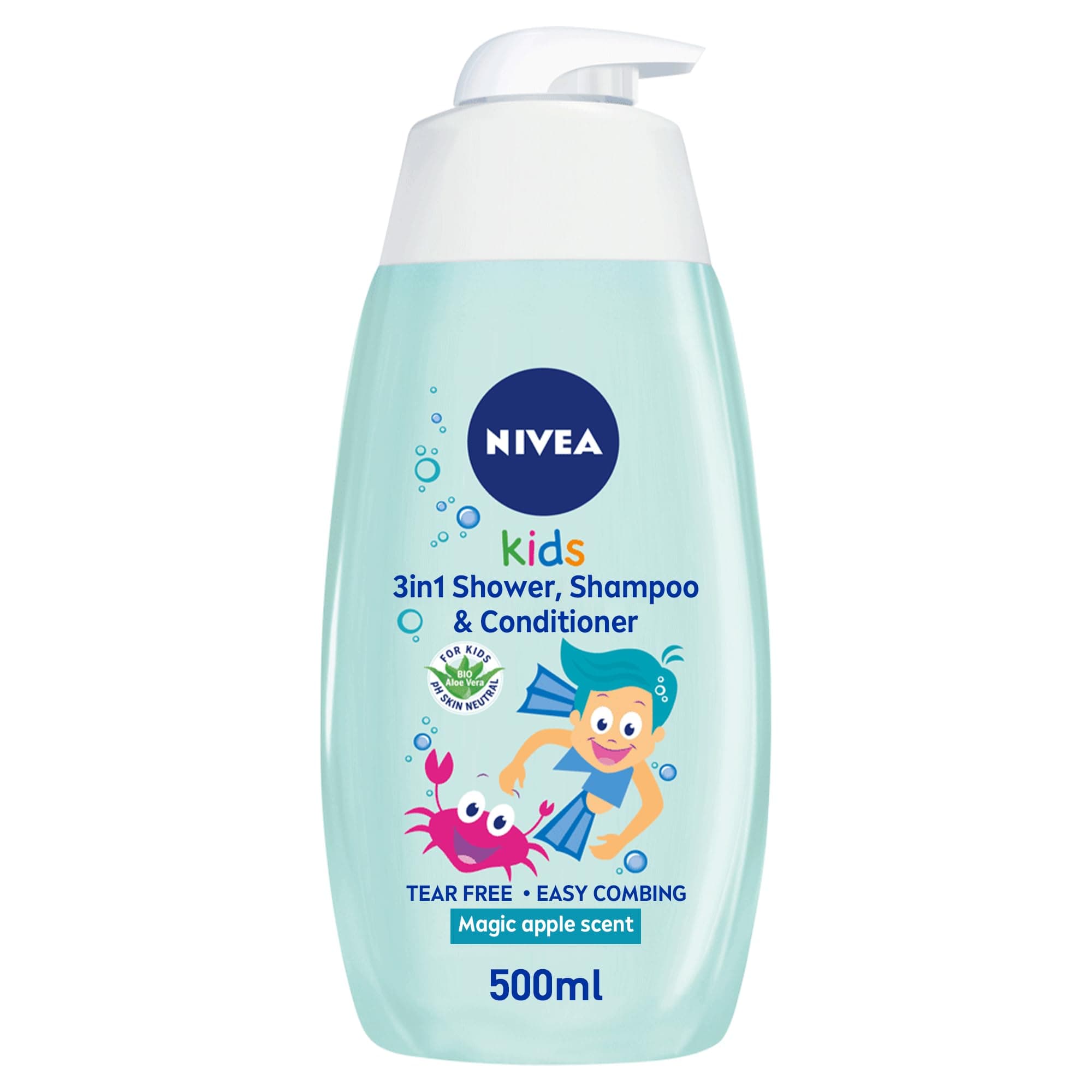 NIVEA Kids 3in1 Shower & Shampoo Bath, Bio Aloe Vera Apple Scent, 500ml