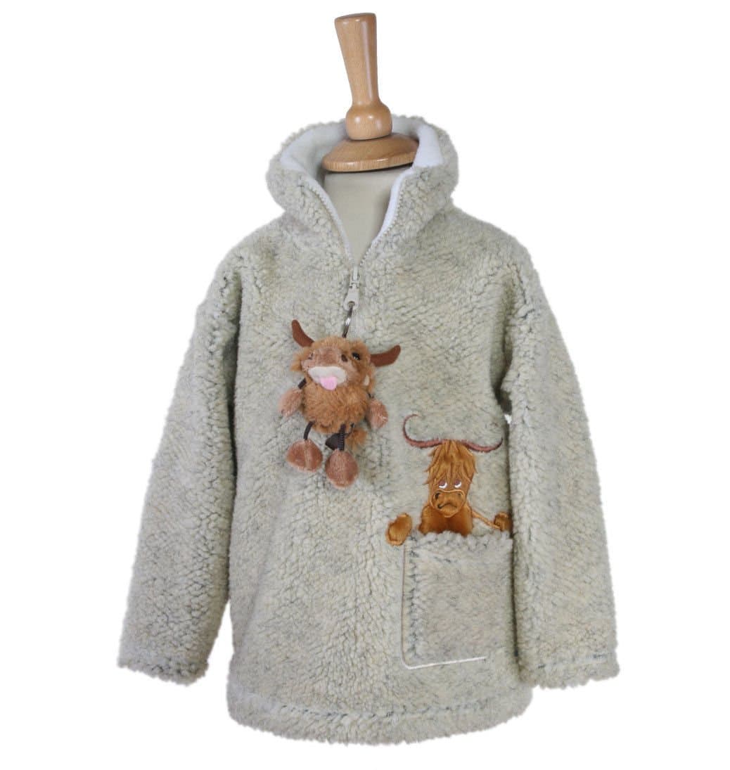 Ramblers Dangly MacMoo Highland Cow Child's Sherpa Zip Fleece with Matching Keyring