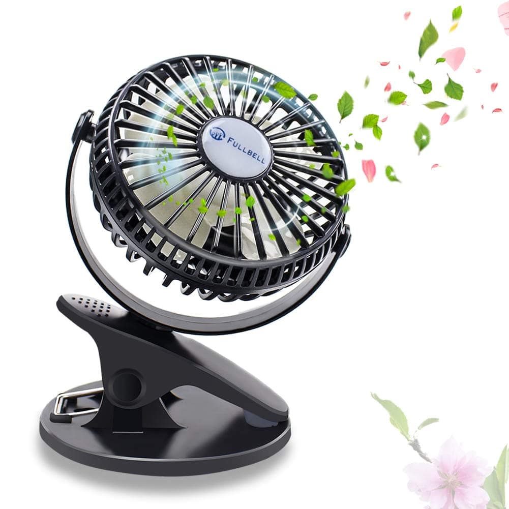 FULLBELL Mini USB Fan, Clip on Fan with 2600 Rechargeable Battery, Quiet Portable Table Fan With 3 Speeds, Personal Mini Clip Cooling Fan for Home Office Baby Stroller Travel-Black