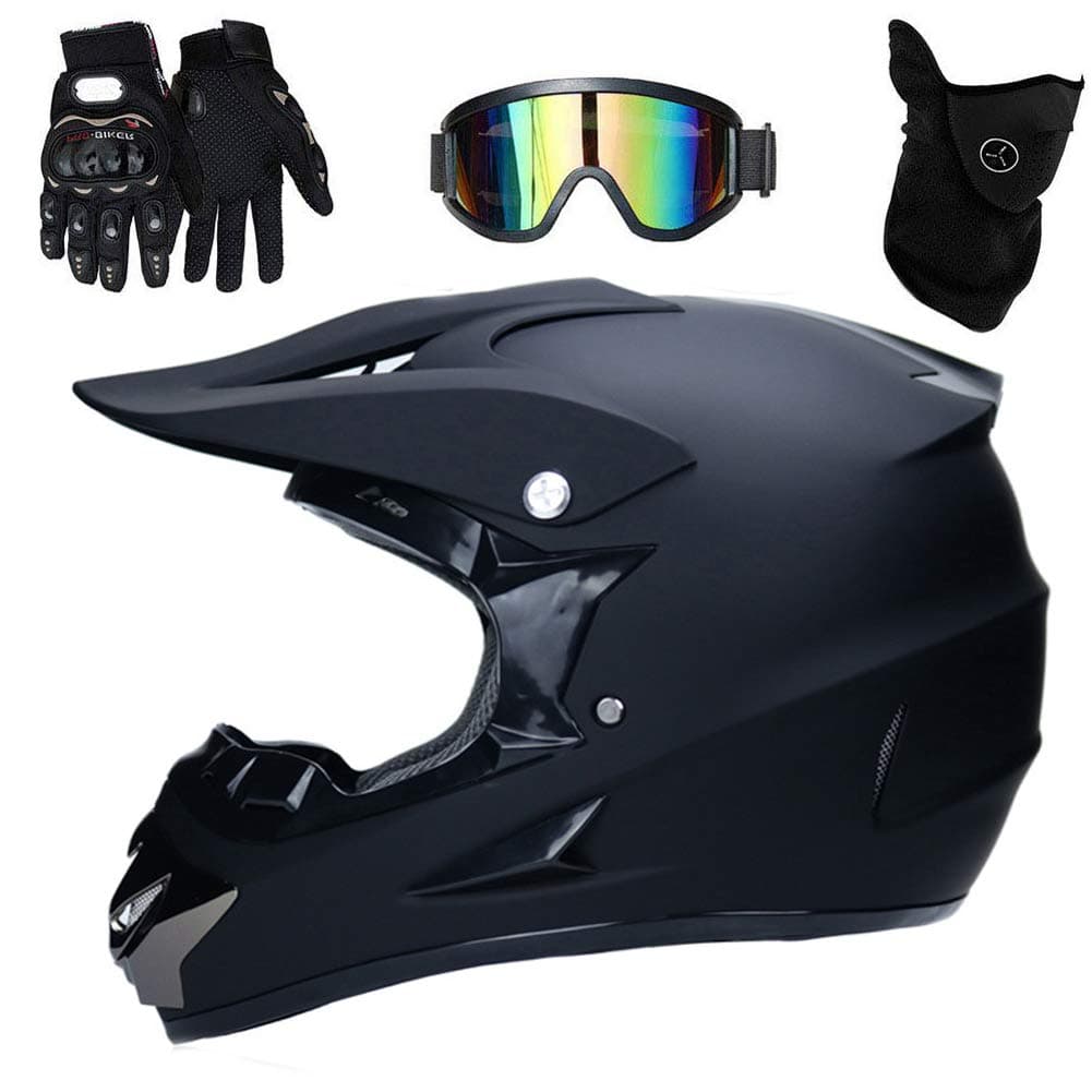 Cross Motorcycle Helmet, Matt Black, Breathable Stereo Safety Helmet, Includes Glasses, Gloves and Mask