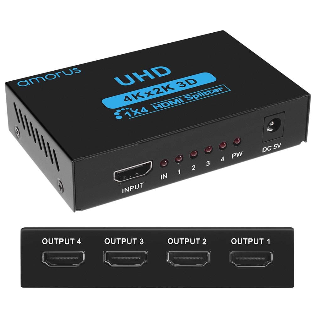 Amorus Ultra 4k 3D Full HD 1080p HDMI 4 Port Switch Splitter Switcher 1 in 4 Out V1.4b Hub Signal Distributor for Camera PS3 PS4 Xbox HDMI Devices, Black