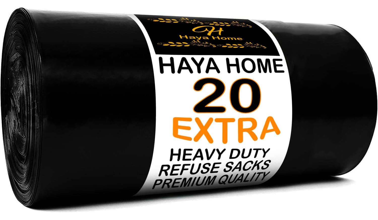 Haya Home 20 EXTRA LARGE Heavy Duty Bin Bags 100L Black Plastic Bin Liners 45 μm Refuse Sacks Thick Strong Heavy Duty Waste Dustbin Bags for Kitchen Home Office DIY Garden Use 100% Recycled Material