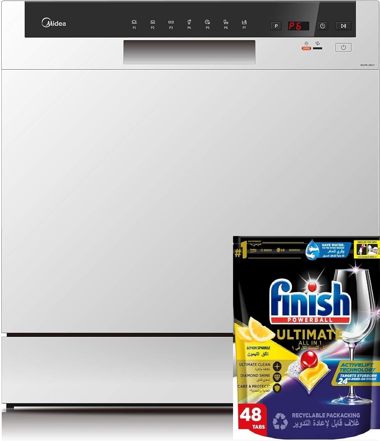 Portable dishwasher with Finish Powerball Ultimate All in One Dishwasher Tablets, Lemon Sparkle, 48 Tabs