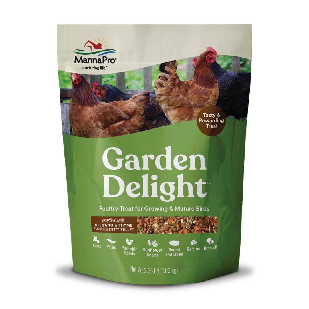Manna Pro Garden Delight Chicken Treat, Dried Vegetable & Herb Treat Mix for Chickens, Ducks, and Poultry, Natural Coop Enrichment Snack for Hens and Backyard Birds, Made in USA, 2.25 lb Bag