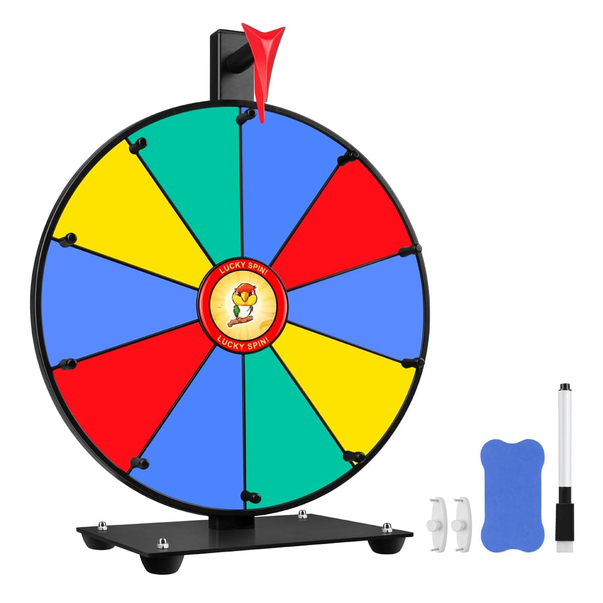 Prize Wheel Tabletop or Wall Mount Fortune Spin with Dry Erase Marker and Eraser for Engaging Home Parties, Trade Show, Carnival Events (12'' 10slots)