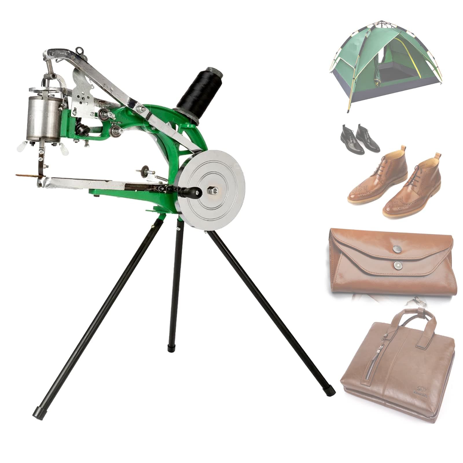 IRONWALLS Leather Sewing Machine, Heavy Duty Metal Manual Hand Cobbler Shoe Stitching Repair Mending Machine with Dual Cotton Nylon Line Canvas for Bags Tents Clothes Quilts, Coats, Trousers Green