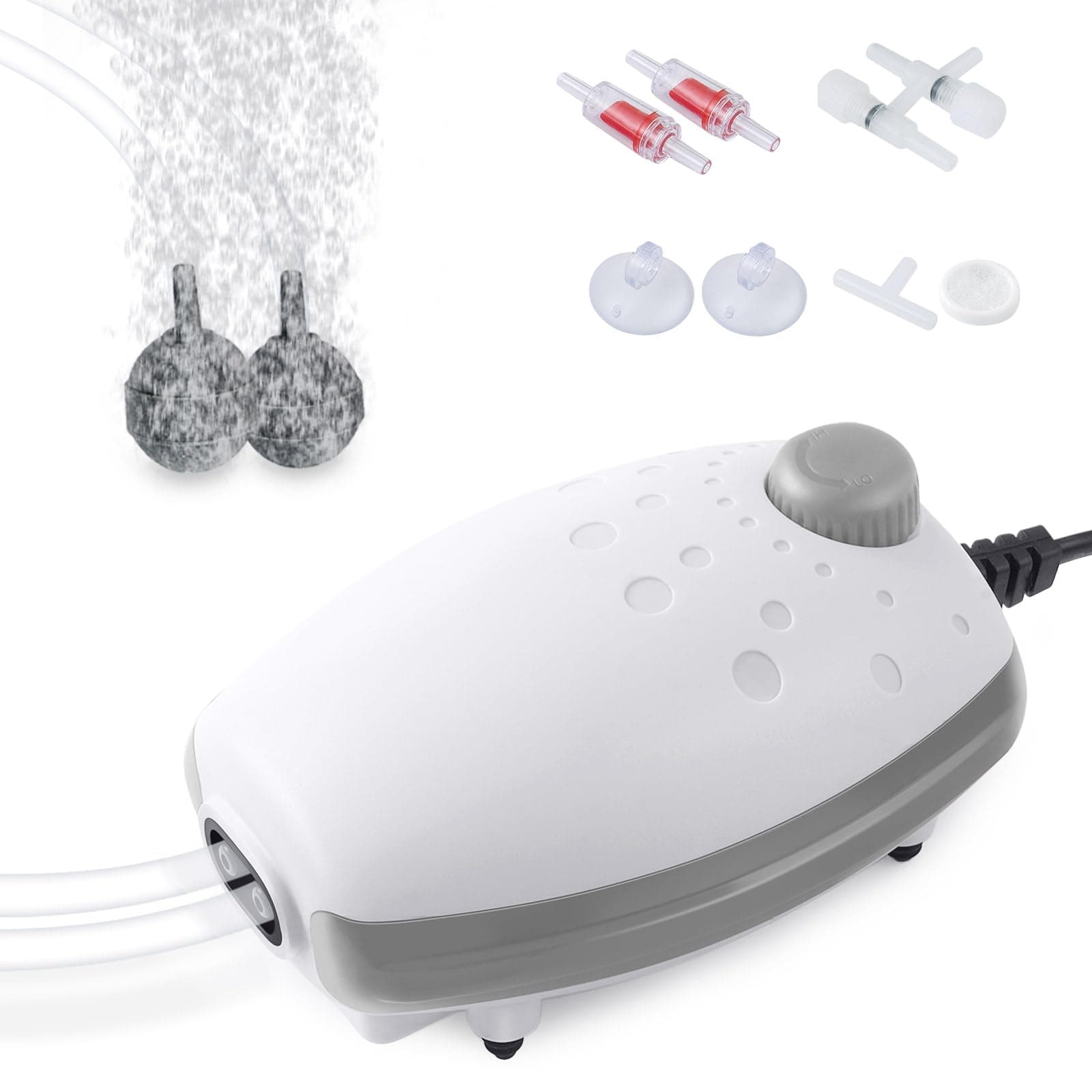 3W Aquarium Air Pump, 300L/H Silent Adjustable Fish Tank Bubbler, Powerful Oxgen Pump for up to 450L Fish and Turtle Tank