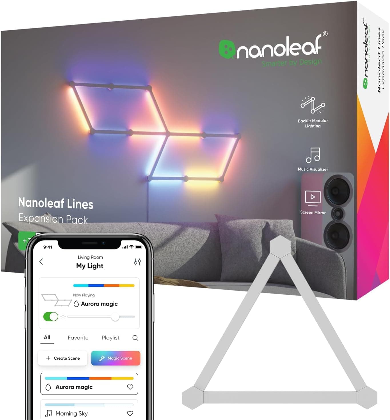 Lines NL59-K-0002LW 60° Expansion Pack, Pack of 3, Easy Installation, 16.8 Million Colors, RGBCW Multicolor, Smart Light, Gaming Light, Interior