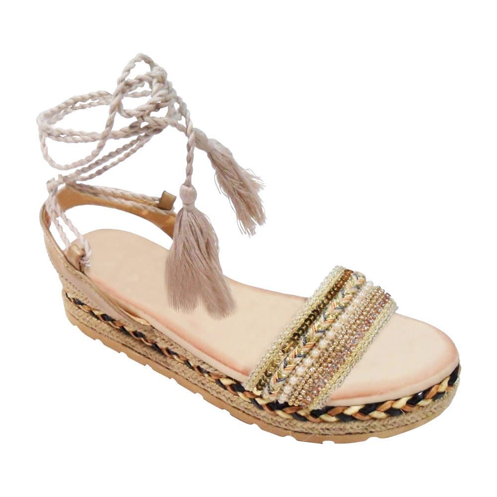 TravelNut Christmas Essential Special Anna Beaded Bohemian Gladiator Ankle Wrap Espadrille Sandals for Women (Assorted Colors)