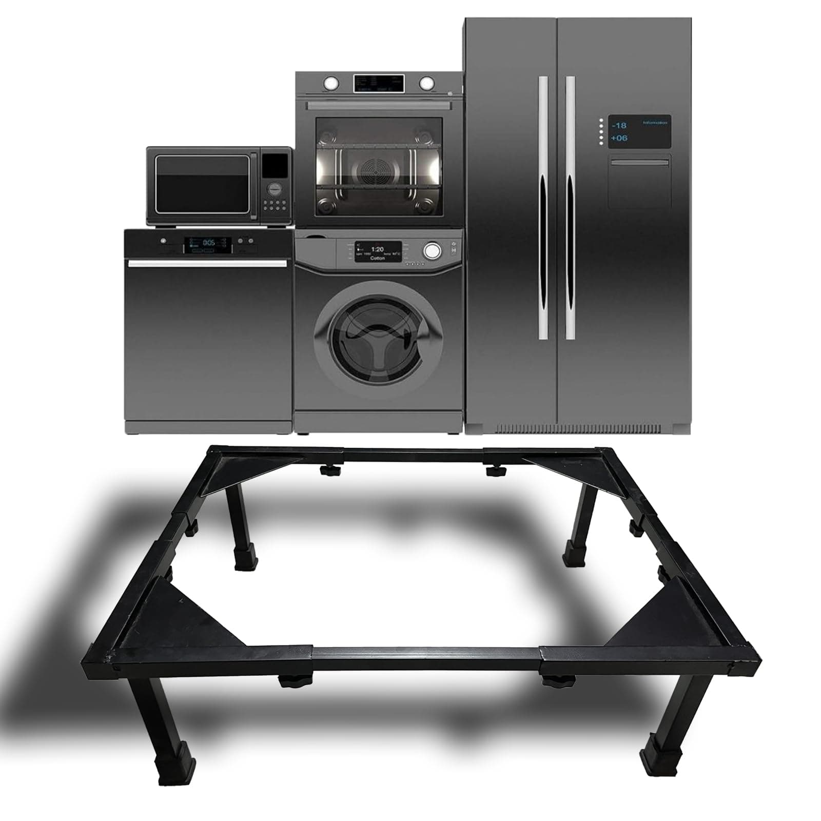 Smart Shelter Washing Machine Stand Without Wheels for Fully and Semi Automatic, Front or Top Load, Fridge and Dishwasher Stand, Adjustable Metal, Capacity 120Kg, Black (Min: 16"x16", Max: 29"x29")