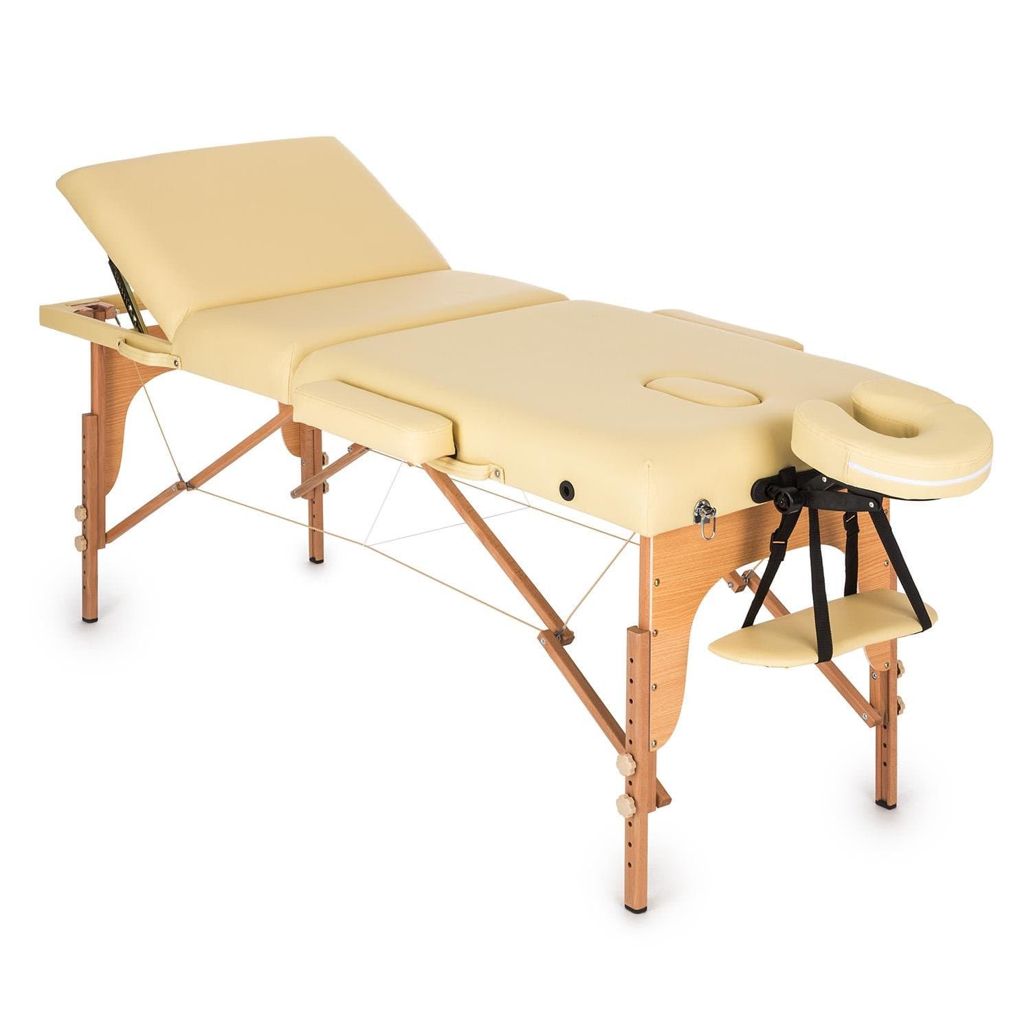 Klarfit MT 500 Massage Table, Beauty Bed wit 10 Step Backrest, Massage Bed with Armrests, Headrest, Adjustable Footrests, Face Hole, 10 cm Padding, Fine Cell Foam, Faux Leather, Transport Case, Beige