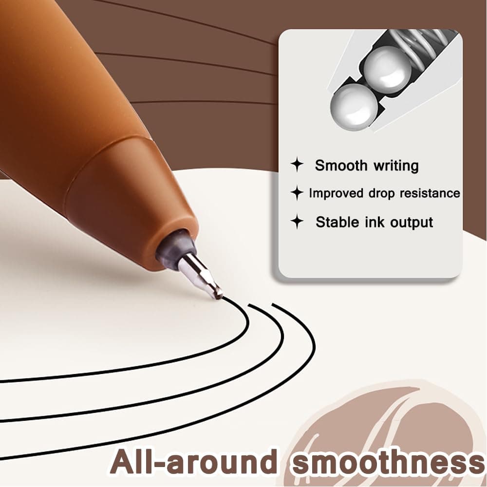 Cute Coffee Pens 5Pcs Gel Ink Pens Retractable Pen and 1Pcs Highlighter 0.5mm Fine Point Black Ink Kawaii Smooth Writing Pens for School Office Supplies Aesthetic Supplies Pens