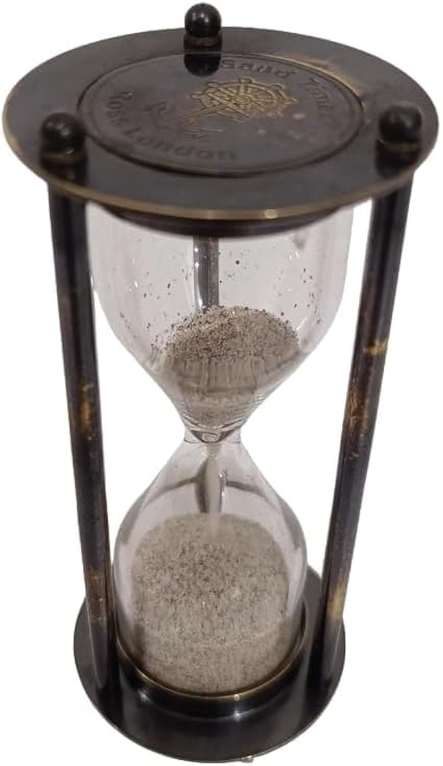 Black Antique Brass 1 Minute Sand Timer | Black sandtimer with White Sand | 5x5x9 cm | Sandtimer for Home & Kitchen | Office Table | Kids | Best Hourglass for Gift (Pack of 1).