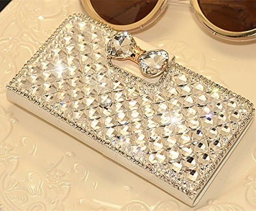 Moonmini White Extreme Deluxe Luxury 3D Fashion Glitter Bling Diamond Rhinestone Crystal Bow Bow Bowknot Bone PU Flip Wallet Leather Case Cover For Smart Mobile Phones ( LG Optimus L90, White)
